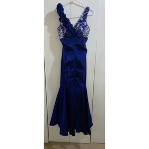 R & M Richard Front Slit Mermaid Stretch Long Royal Blue Dress